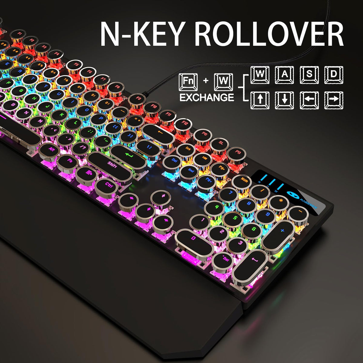 Black Retro Mechanical Gaming Keyboard with RGB Backlit Z880936