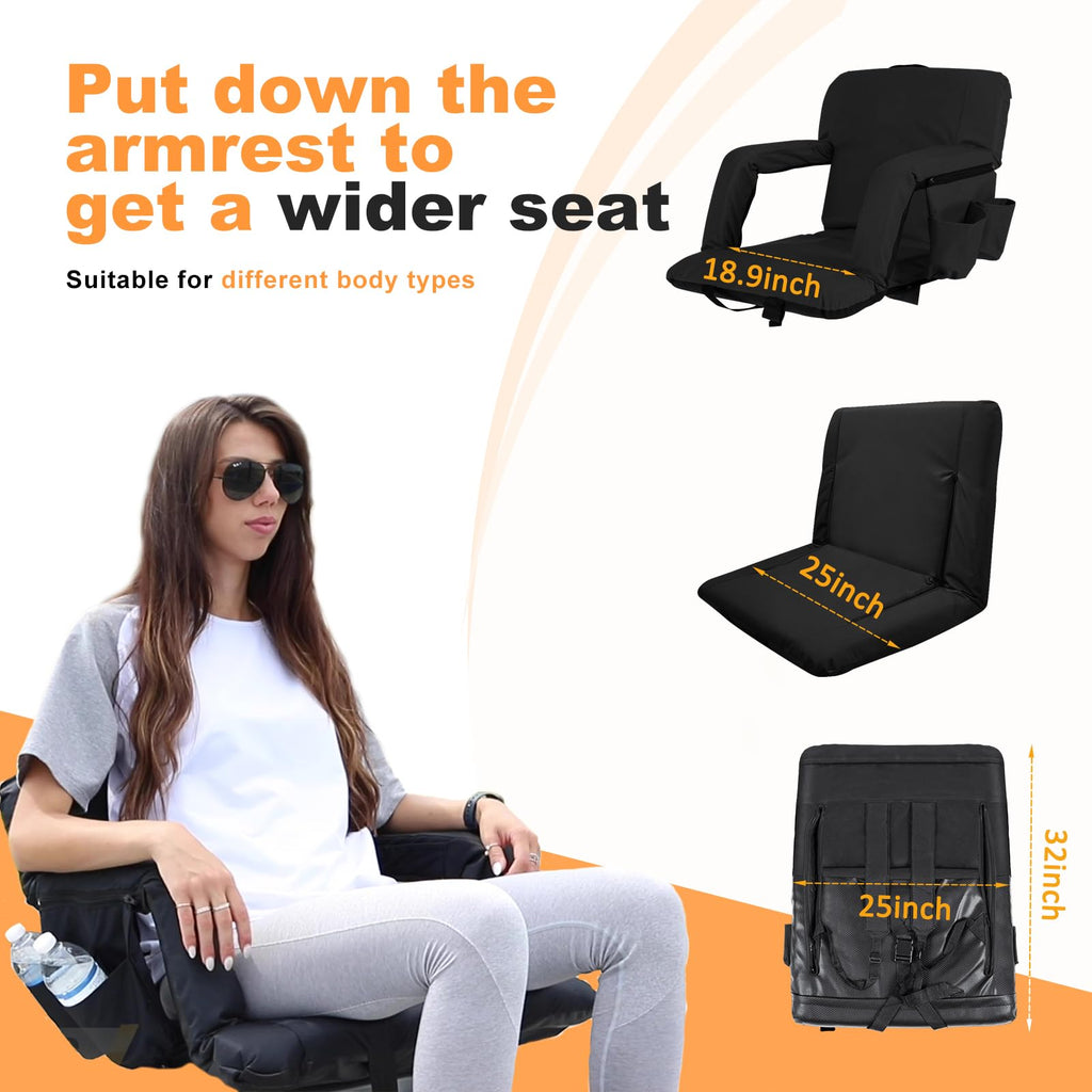 Folding Stadium Seat Set of 2, 25 inch Wide Black F485