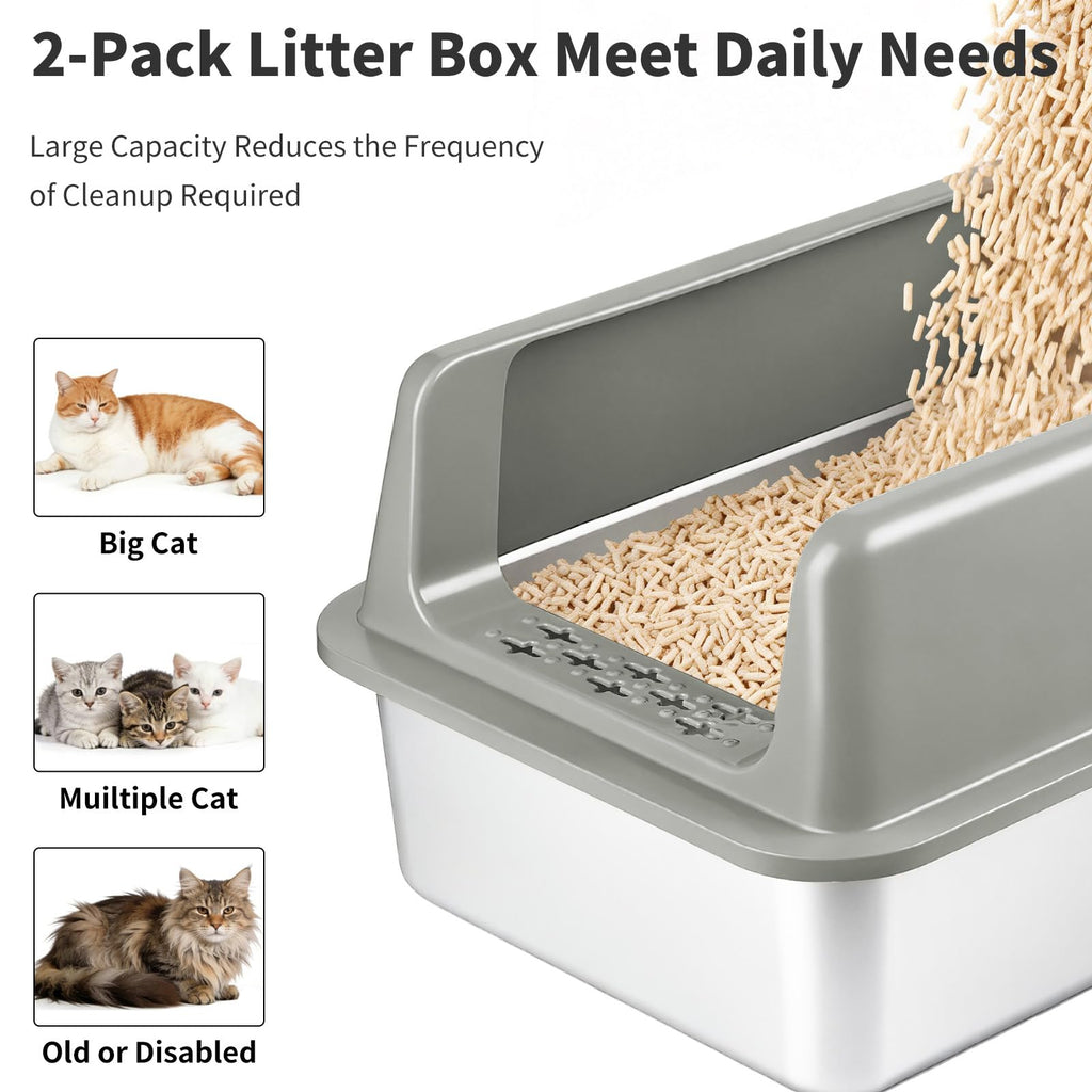 2 Pack Large Semi-Enclosed Stainless Steel Cat Litter Box with Lid G816743