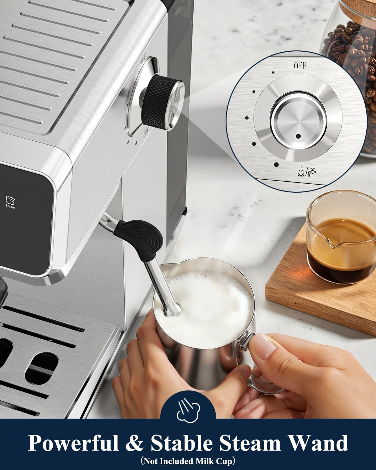 Espresso Machine with Burr Grinder and Steam Wand T6242