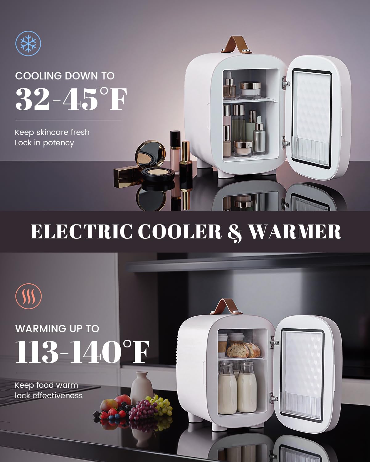 4 Liter 6 Can Portable Mini Fridge with LED Mirror W2233