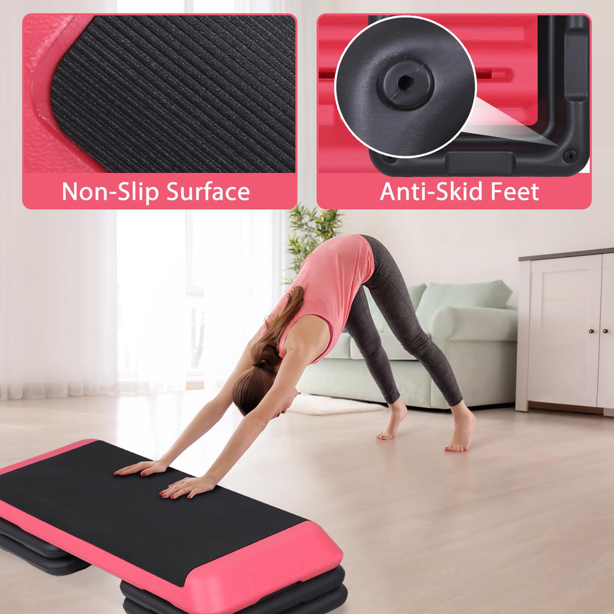 43" Adjustable Exercise Aerobic Step Platform with 4 Removable Risers H10596