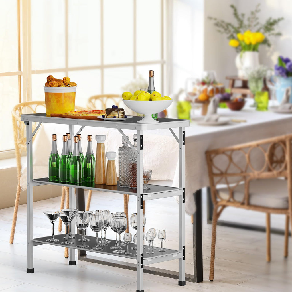 Aluminum 2-Tier Folding Camping Table with Carrying Bag V7931
