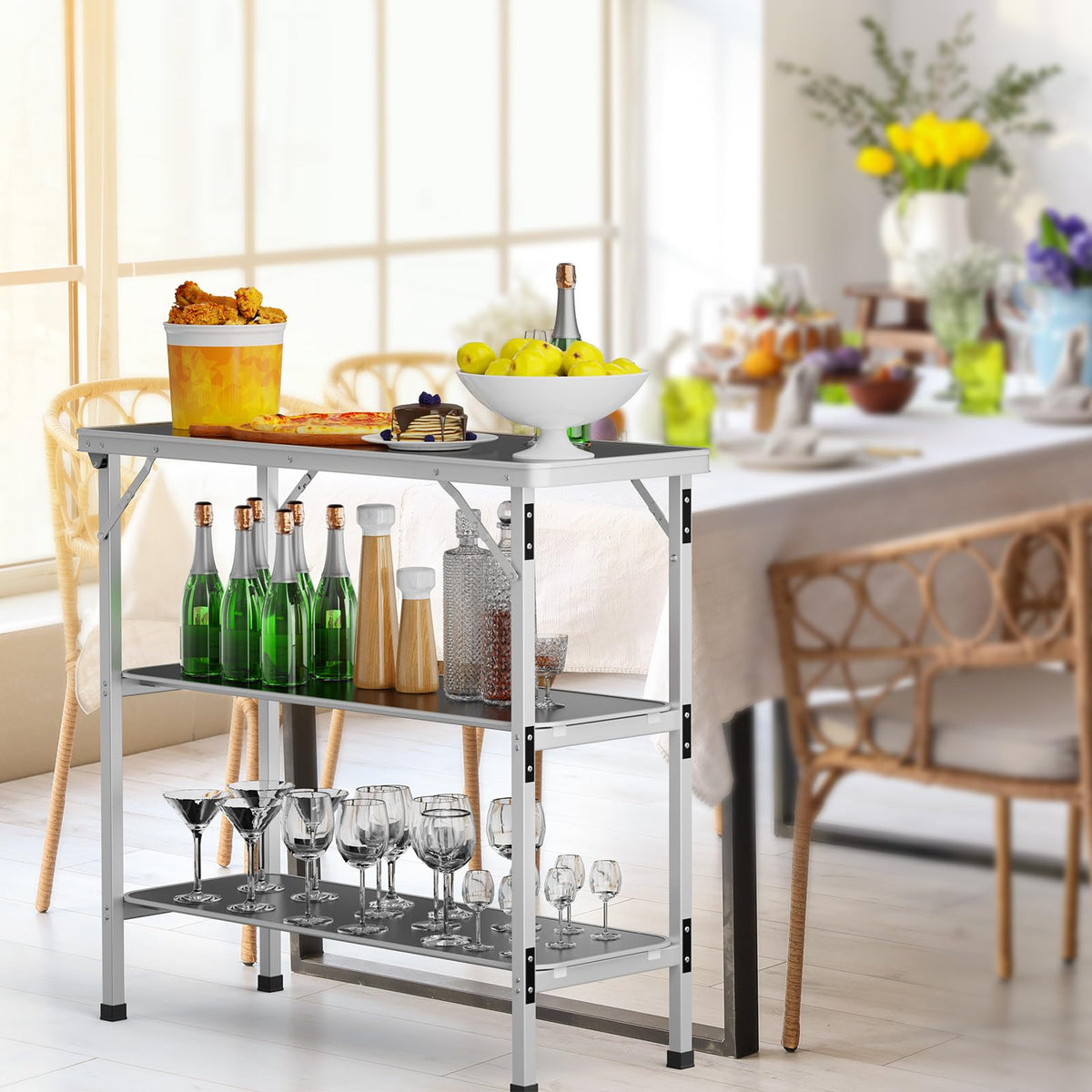 Aluminum 2-Tier Folding Camping Table with Carrying Bag V7931