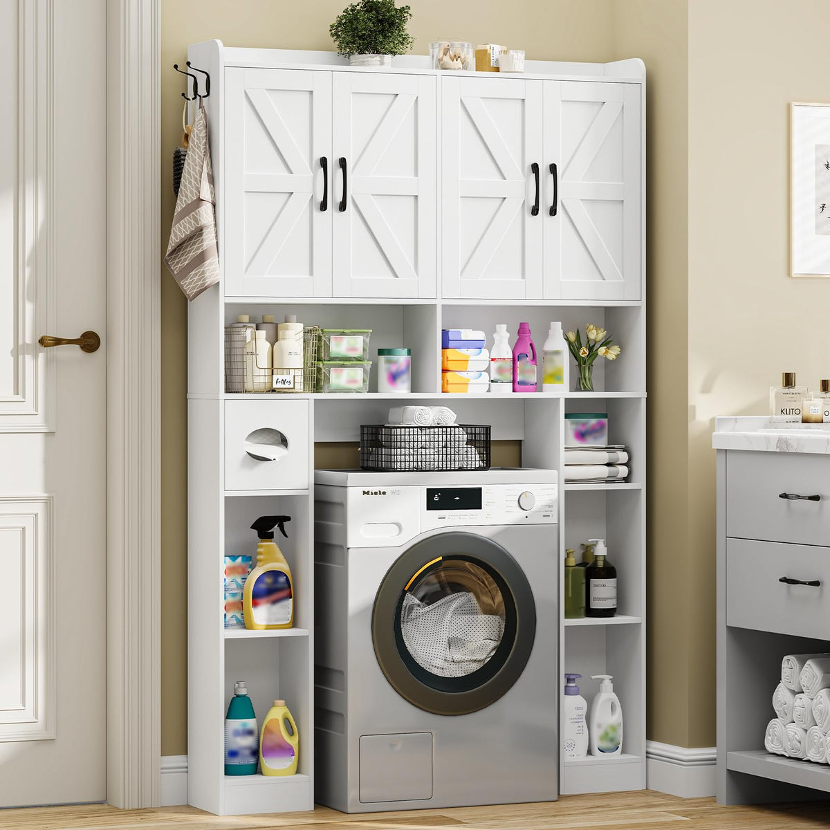 White Over The Toilet Storage Cabinet with 4 Doors I6087