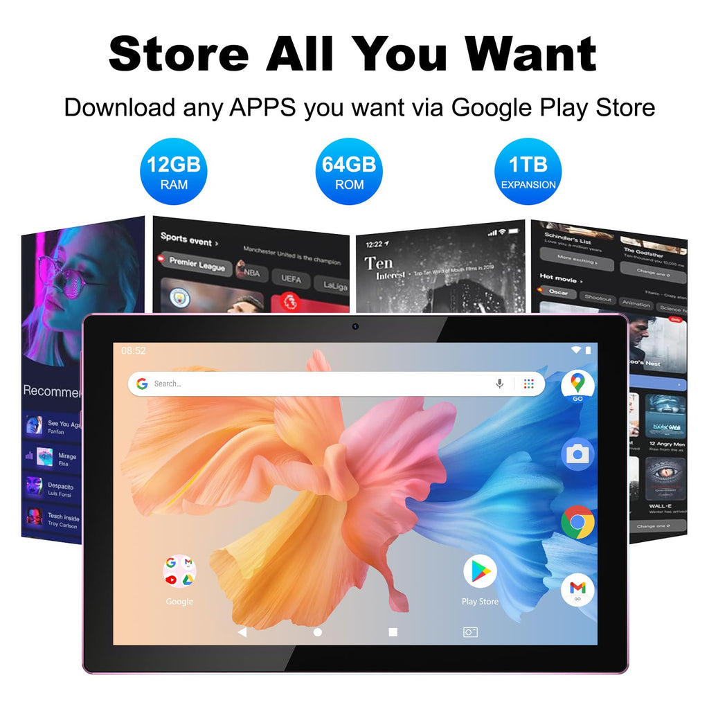 10 Inch Android Tablet with Keyboard 12GB RAM 64GB ROM M627124