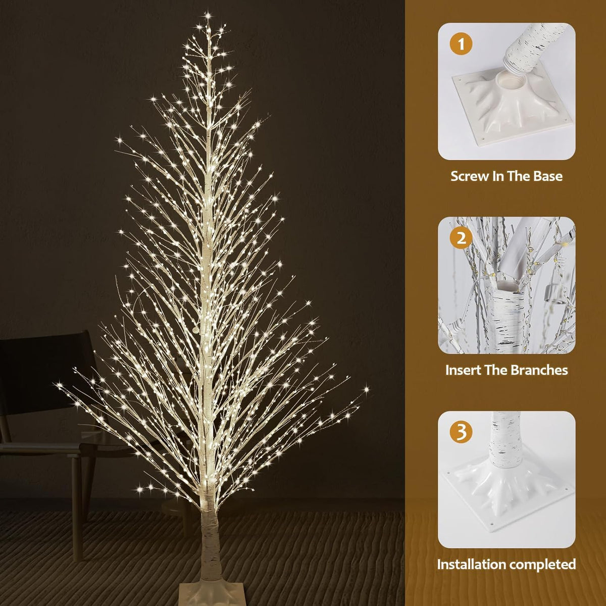7FT Lighted Birch Tree 1000 LED Warm Lights U272