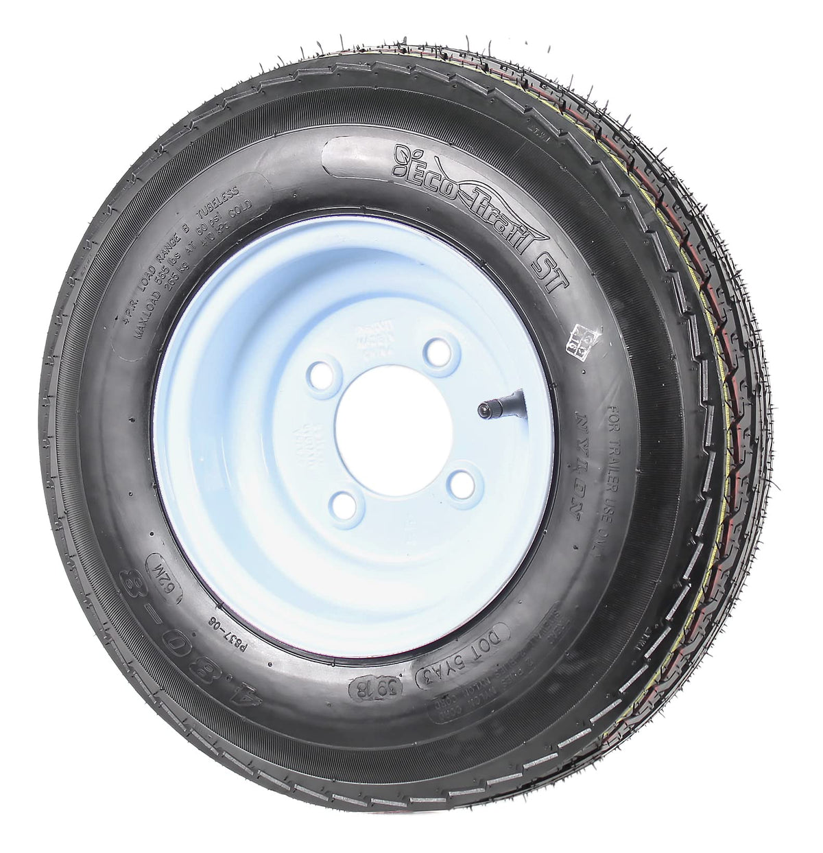 2-Pack Trailer Tire Rim Assembly 4.80-8 4 Lug White T4805