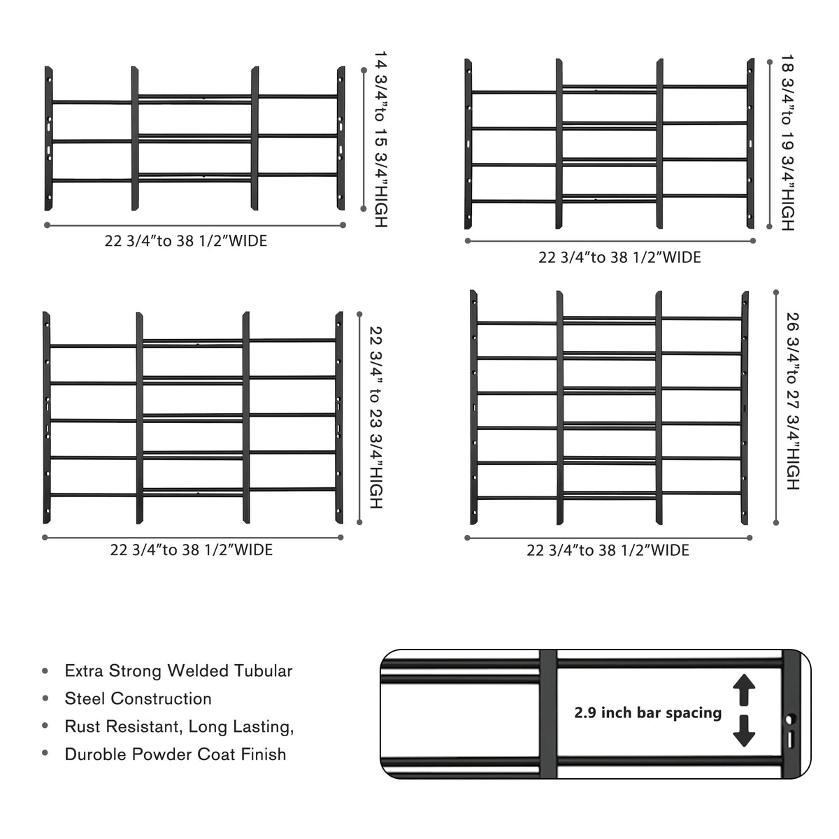 Black Adjustable Window Security Bars Y421