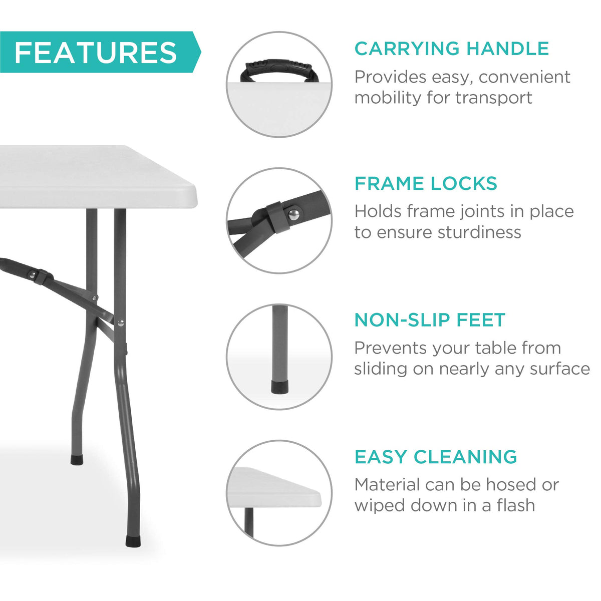 6ft White Plastic Folding Table W4891