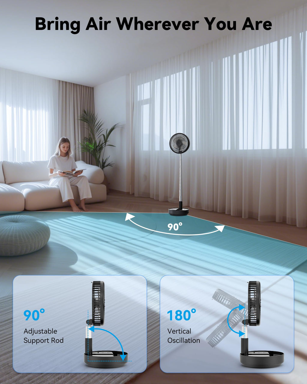 Portable Oscillating Travel Fan with Remote Q3160