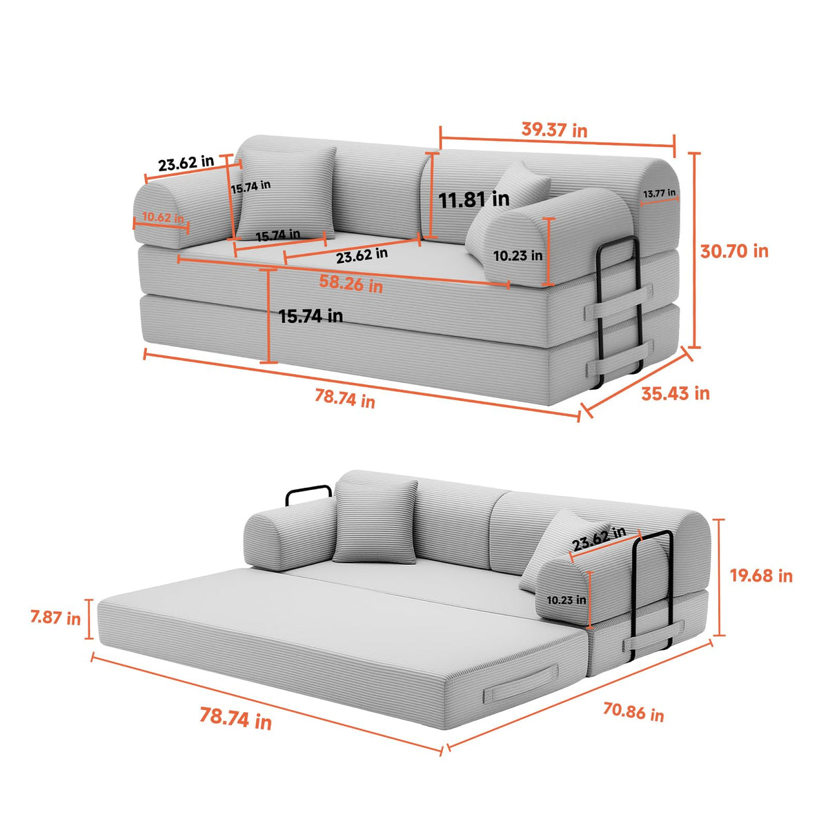 Light Gray Corduroy Convertible Sofa Bed S724641