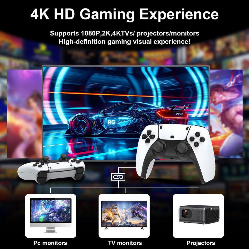 4K HDMI Retro Gaming Console with 64GB TF Card and 2.4G Wireless Controllers C433