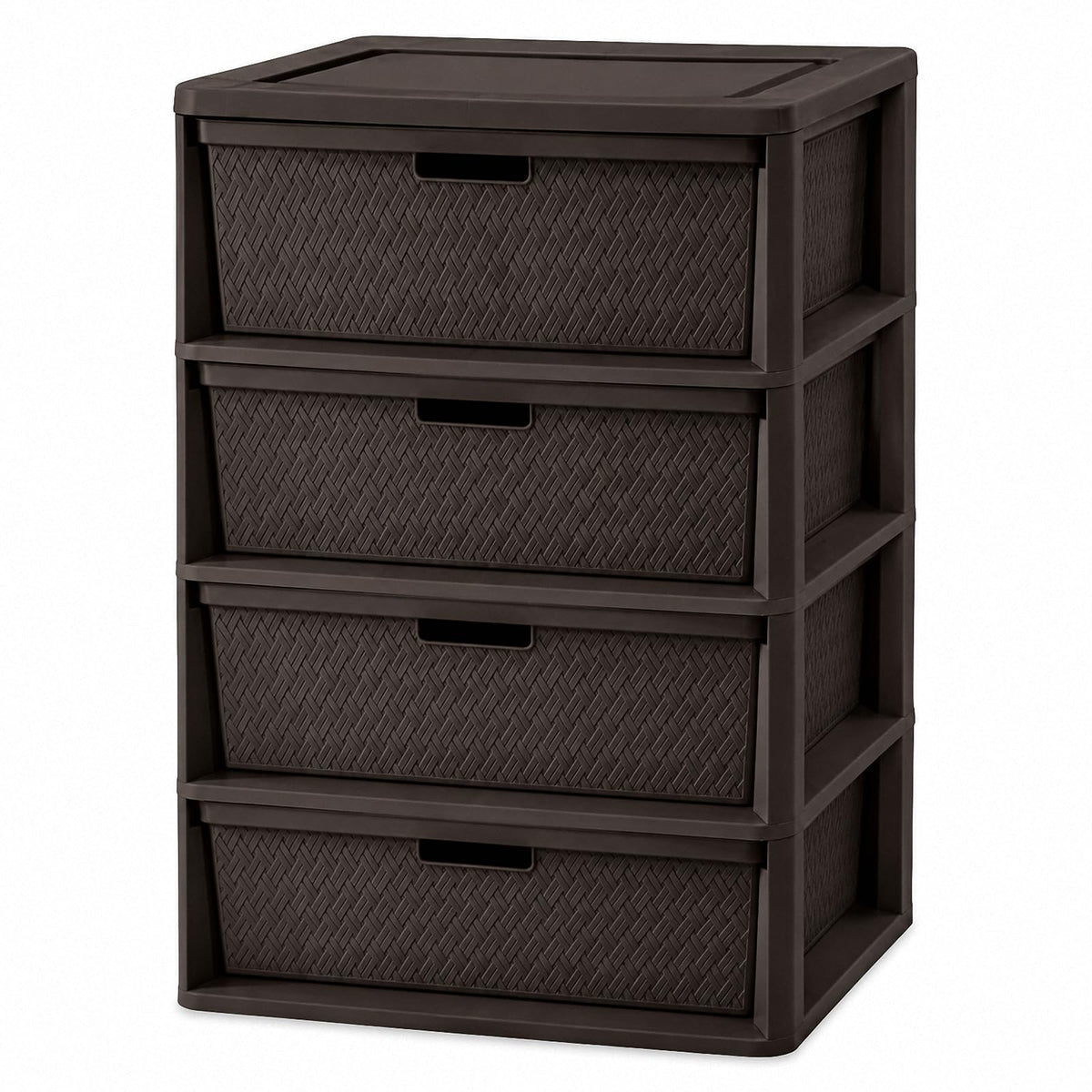 4 Drawer Plastic Storage Tower with Brown Weave Bins T64796