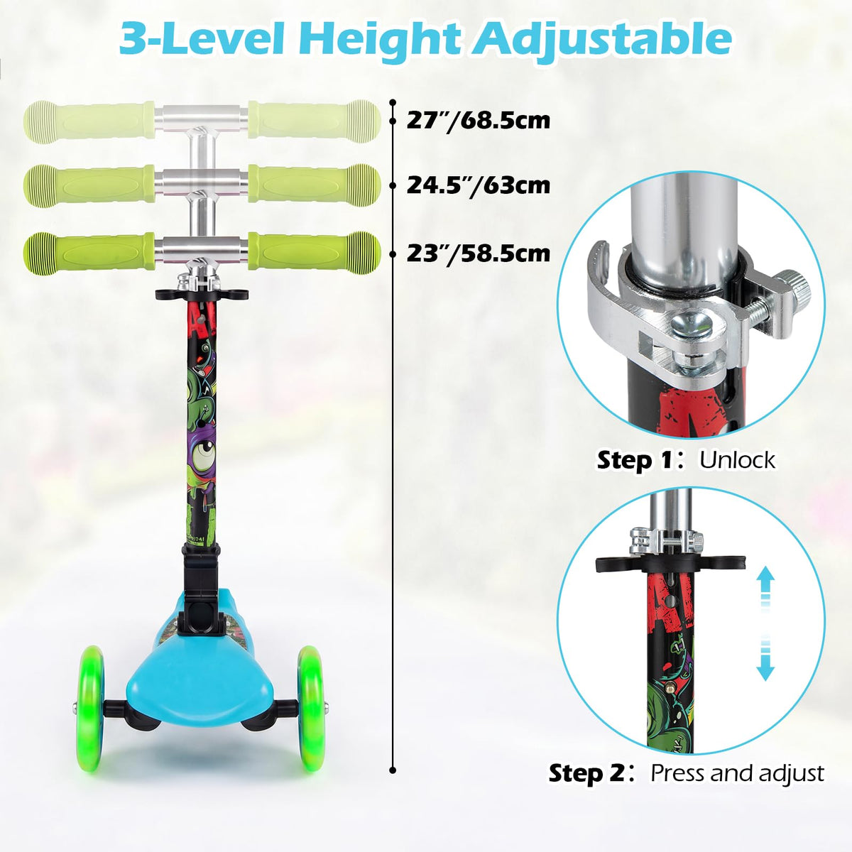Kids 3-Wheel Kick Scooter with LED Front Wheels P2668