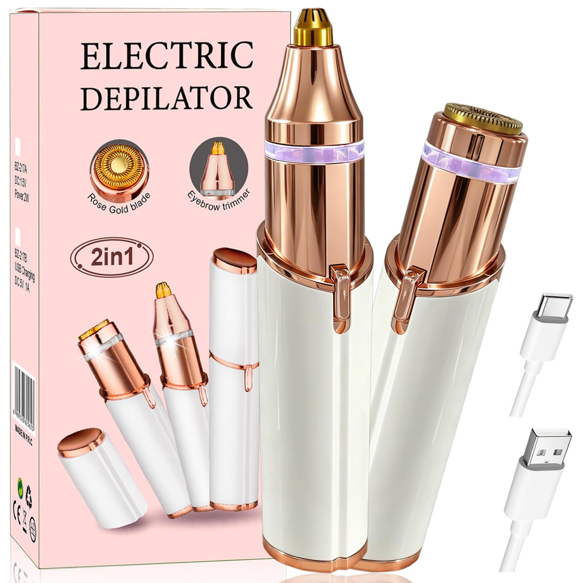 2 in 1 Electric Facial Hair Removal Device with LED Light V58829