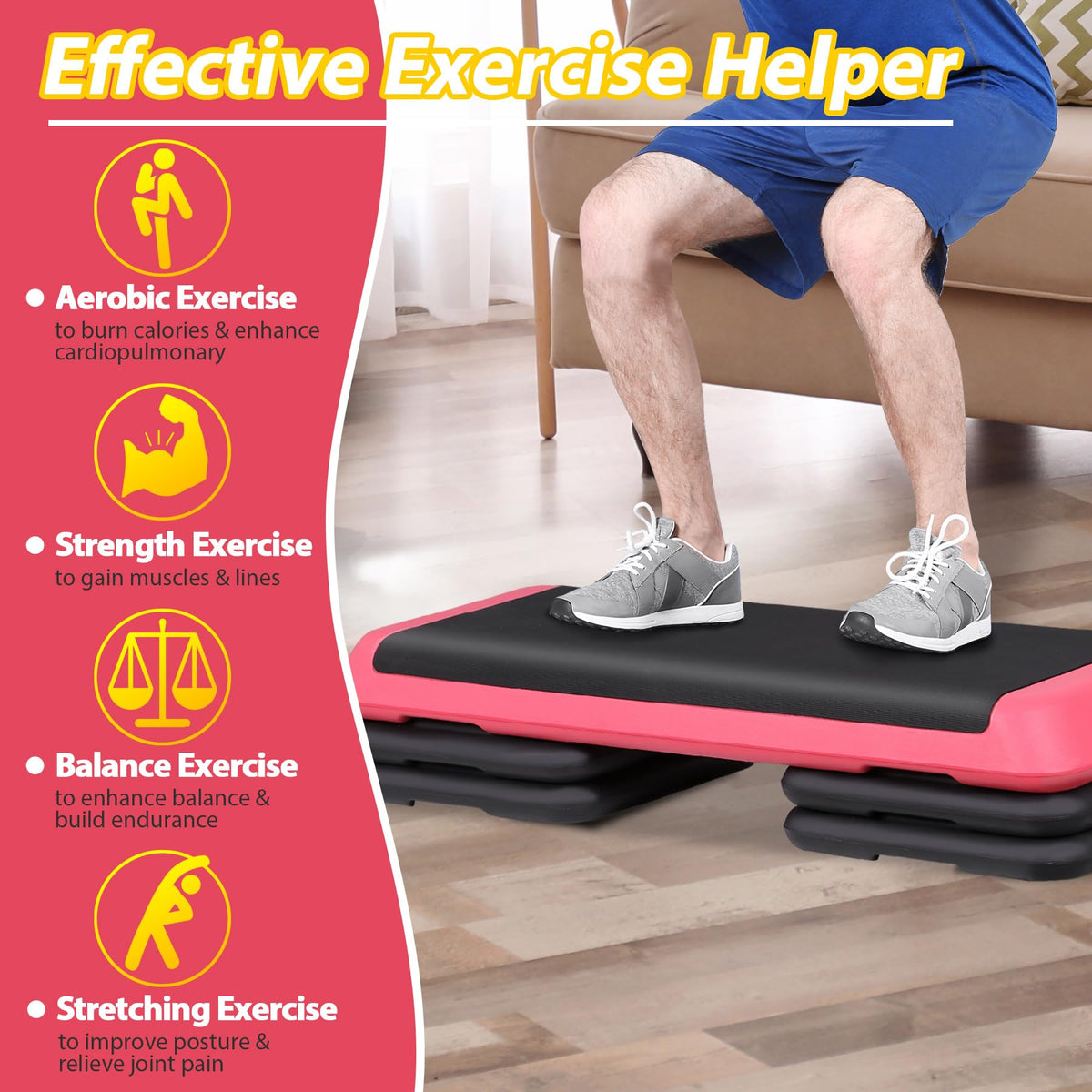 43" Adjustable Exercise Aerobic Step Platform with 4 Removable Risers H10596