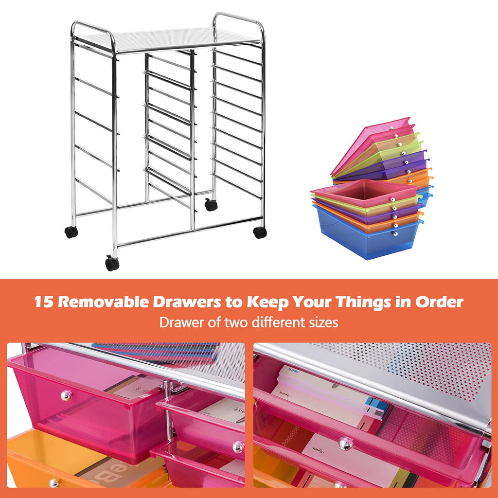 15 Drawer Rolling Storage Cart with Removable Drawers K429