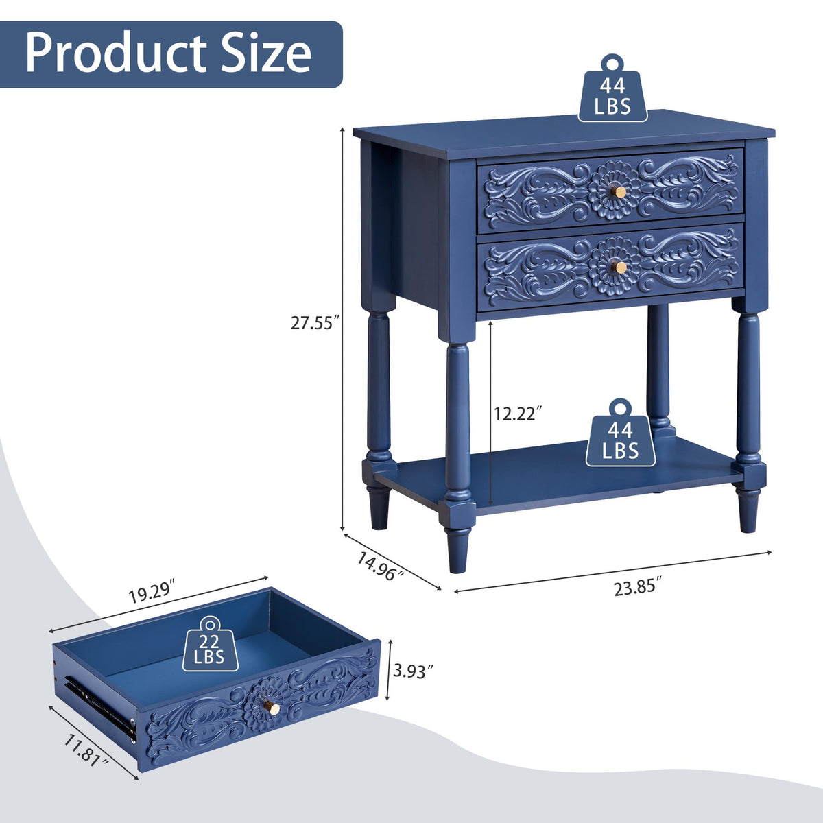 Farmhouse Bedside Table with 2 Drawers O459