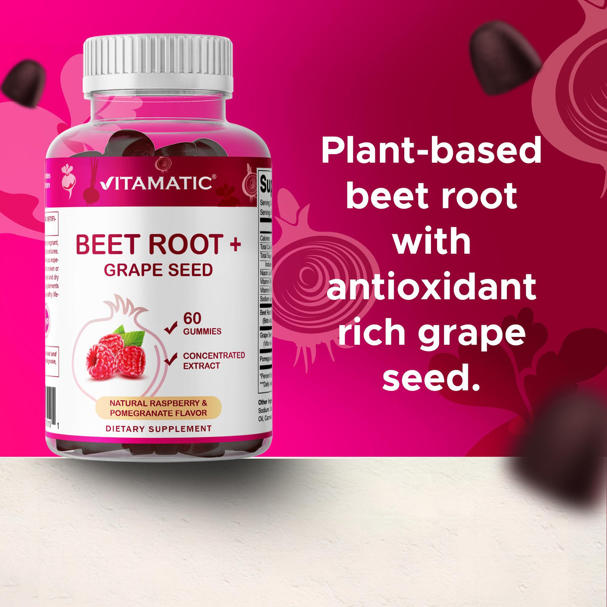 Beet Root Gummies with B6, B12, Grape Seed, Pomegranate & Nicotinamide 60 Count E287