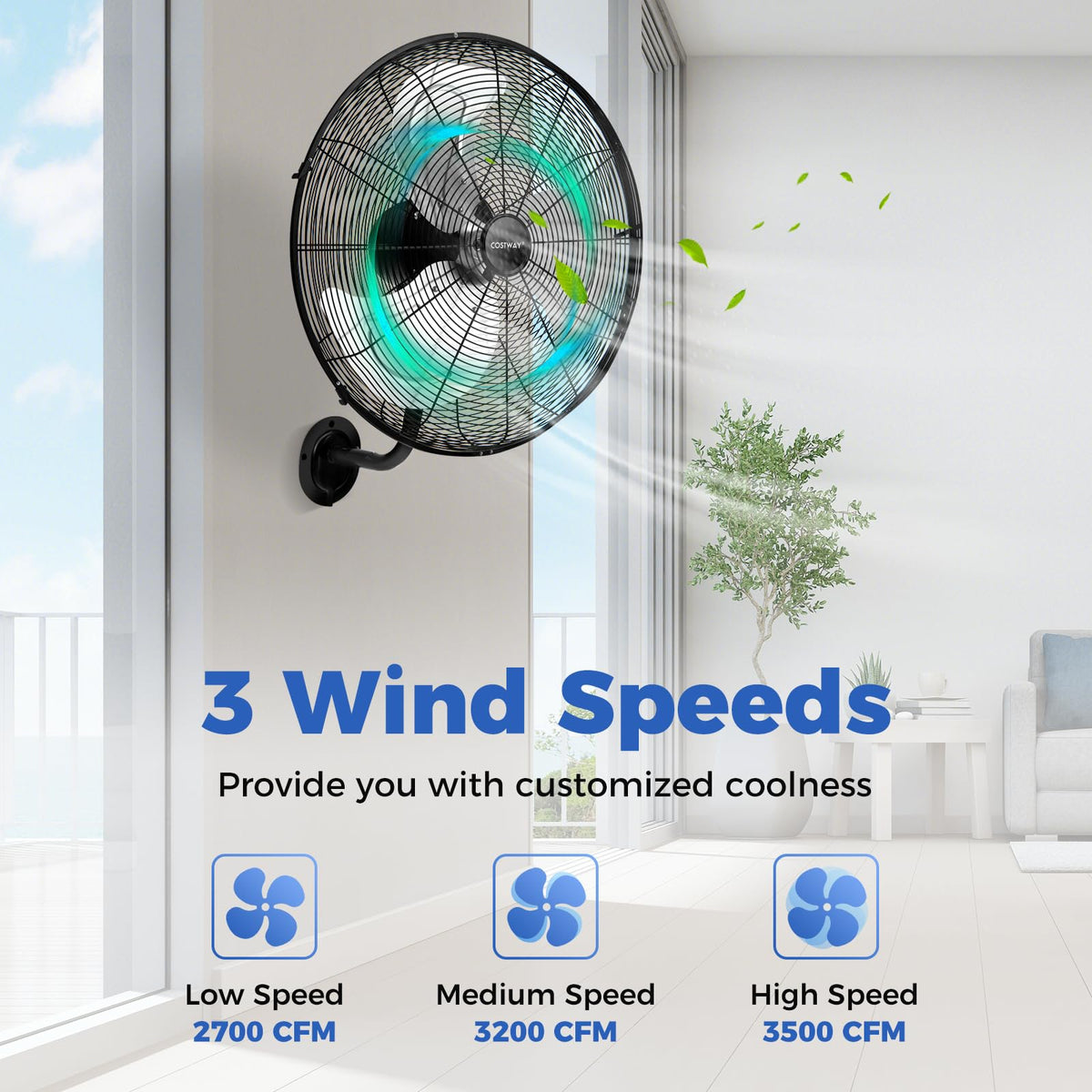 20-inch 3 Speed Metal Wall Mount Fan M66398