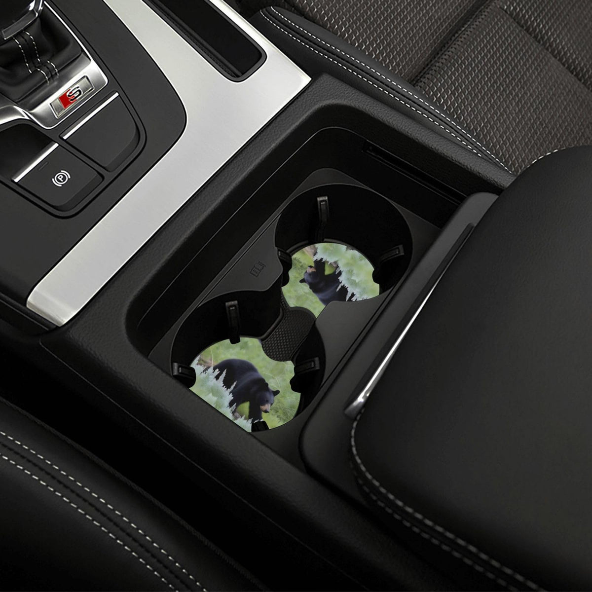 Black Bear Pattern Rubber Car Coasters Set of 2 A6726
