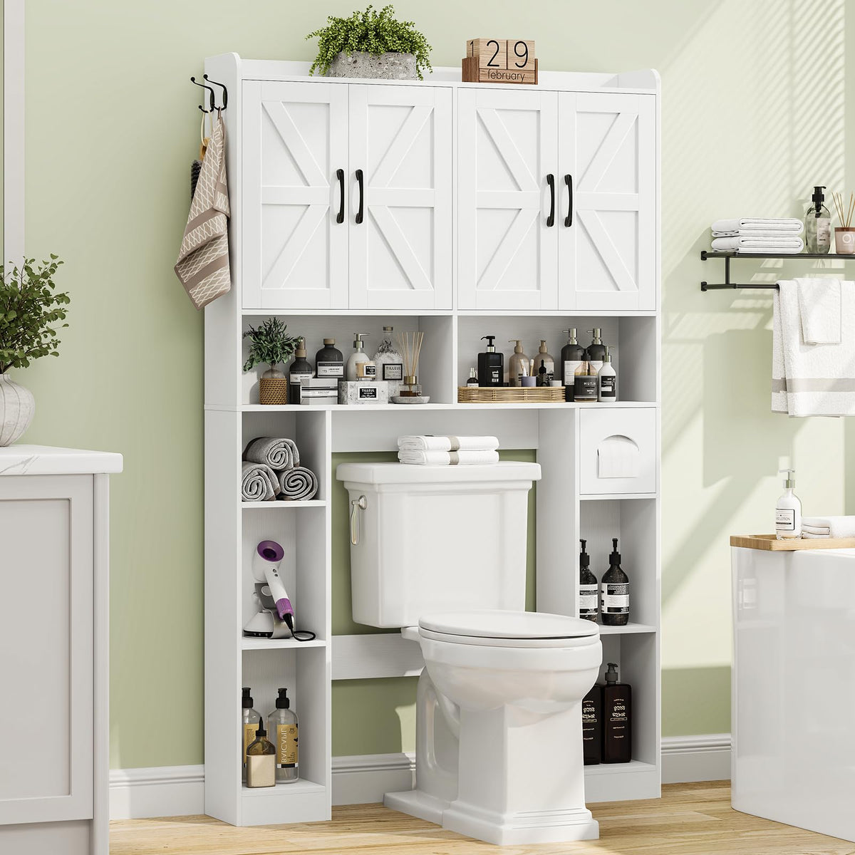 White Over The Toilet Storage Cabinet with 4 Doors I6087