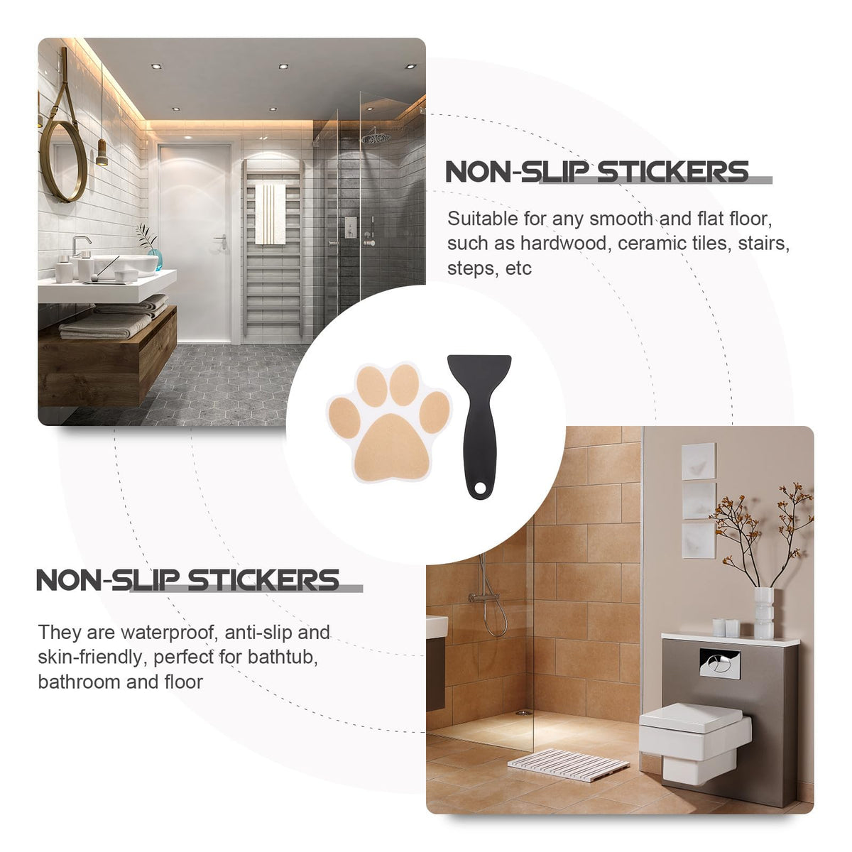 Gold Dog Paw Non Slip Bathtub Floor Stickers with Scraper C29051