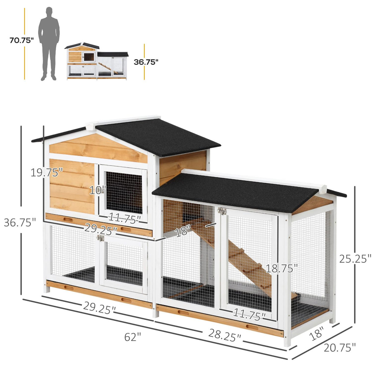 2-Story Wooden Rabbit Hutch with Ramp Q26746