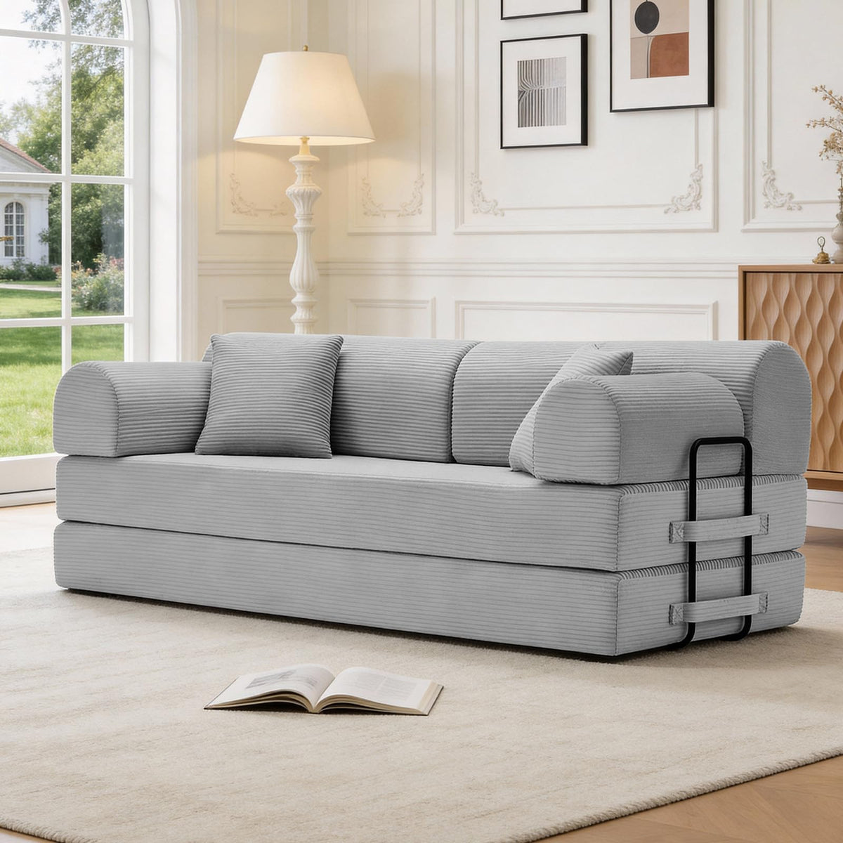 Light Gray Corduroy Convertible Sofa Bed S724641