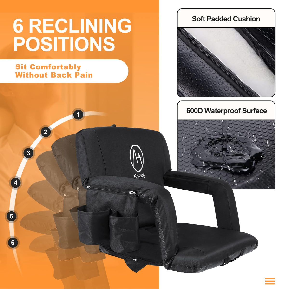 Folding Stadium Seat Set of 2, 25 inch Wide Black F485