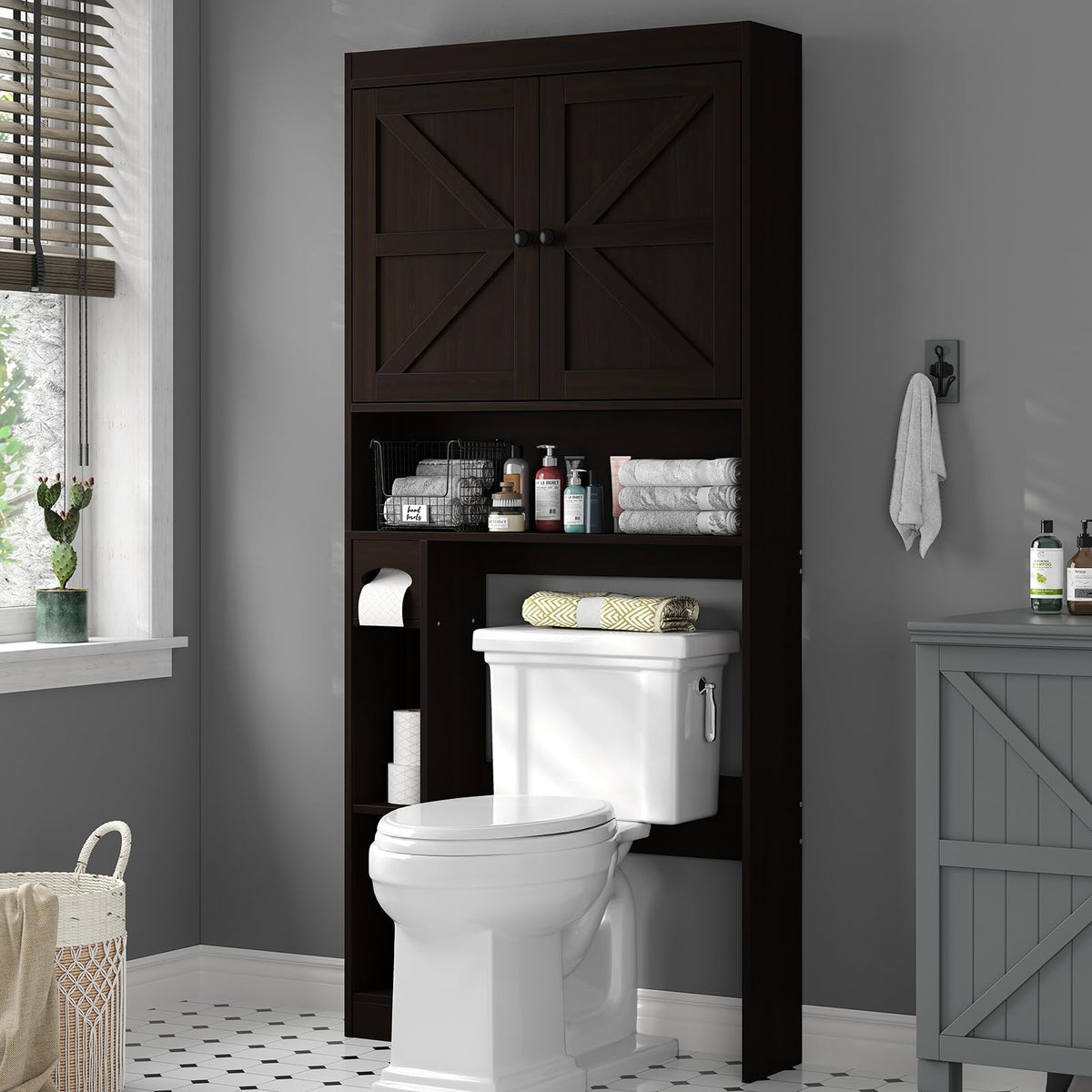 Over The Toilet Storage Cabinet with Barn Doors L932472
