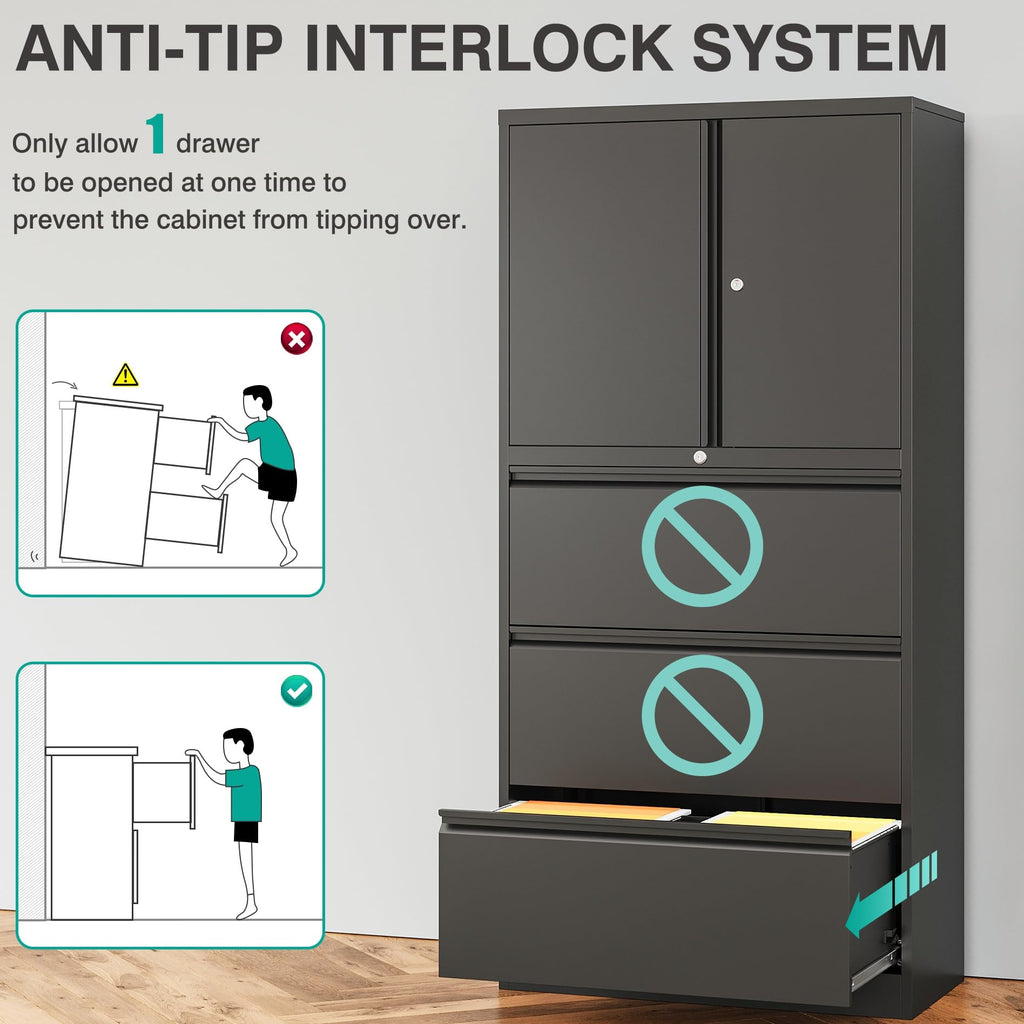 Black 3 Drawer Metal File Cabinet with Lock and Shelf X41363