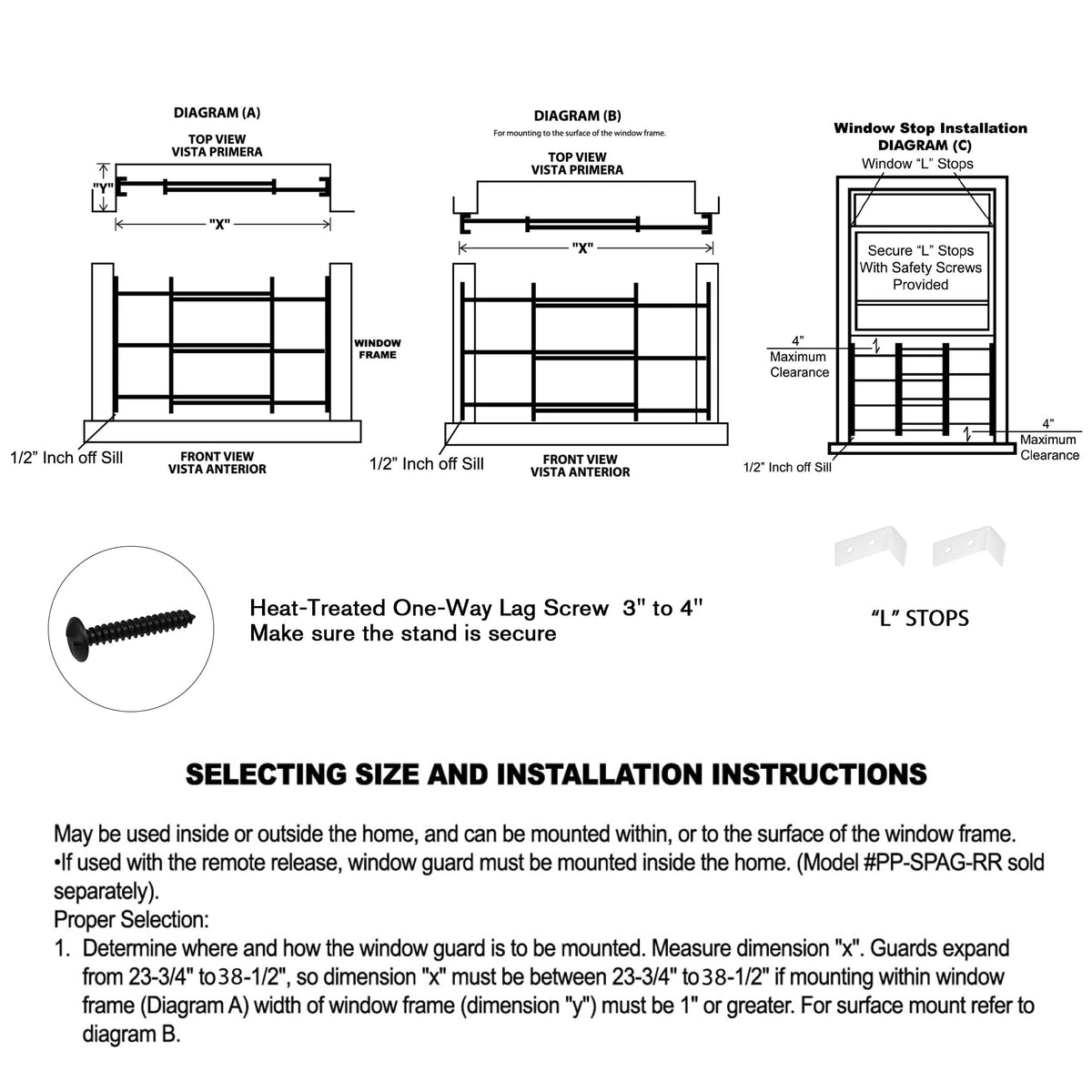 Black Adjustable Window Security Bars Y421
