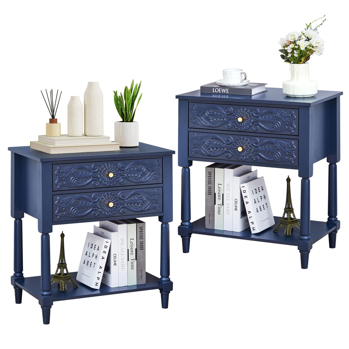 Farmhouse Bedside Table with 2 Drawers O459