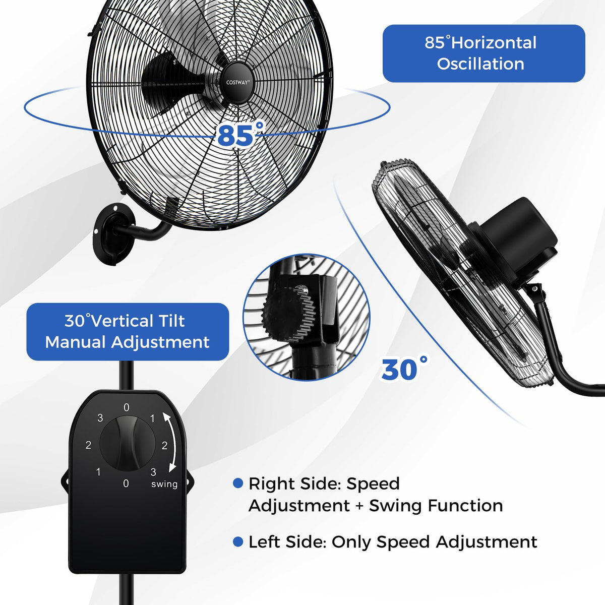 20-inch 3 Speed Metal Wall Mount Fan M66398