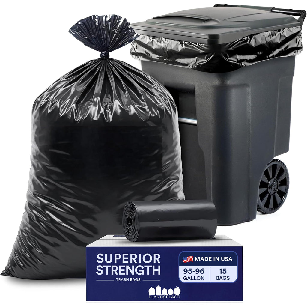 95-96 Gallon Heavy Duty Black Trash Bags P1150