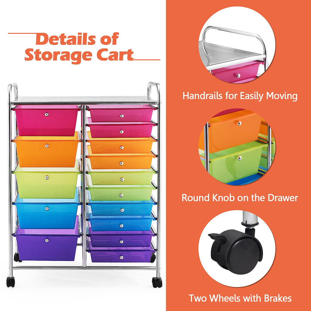 15 Drawer Rolling Storage Cart with Removable Drawers K429