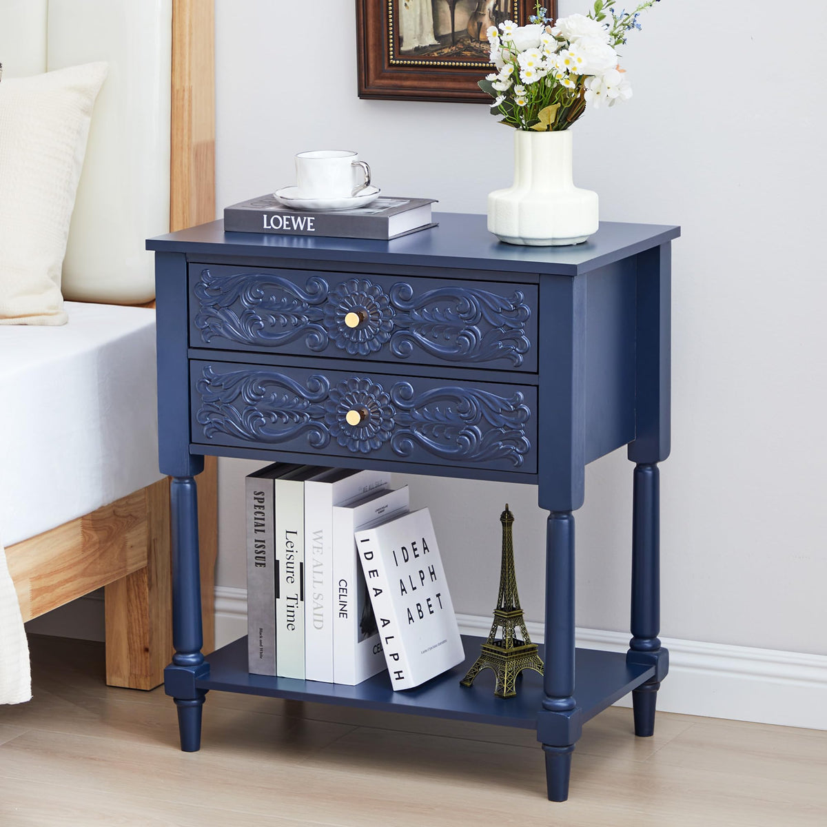 Farmhouse Bedside Table with 2 Drawers O459