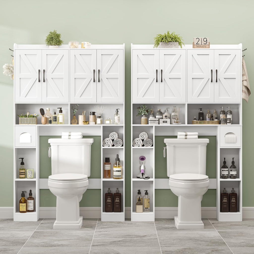 White Over The Toilet Storage Cabinet with 4 Doors I6087