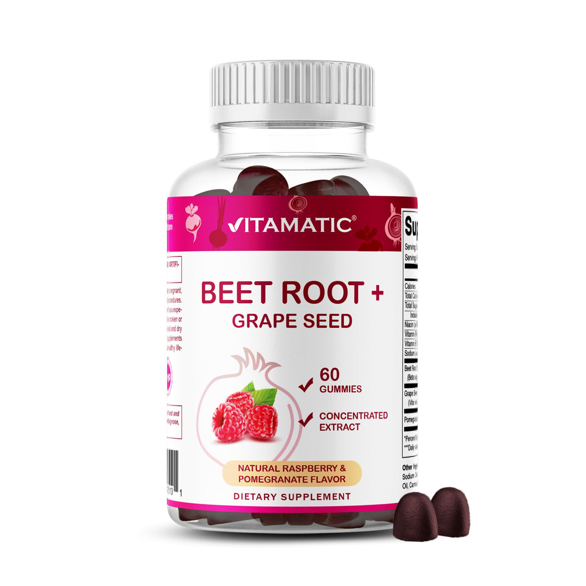 Beet Root Gummies with B6, B12, Grape Seed, Pomegranate & Nicotinamide 60 Count E287