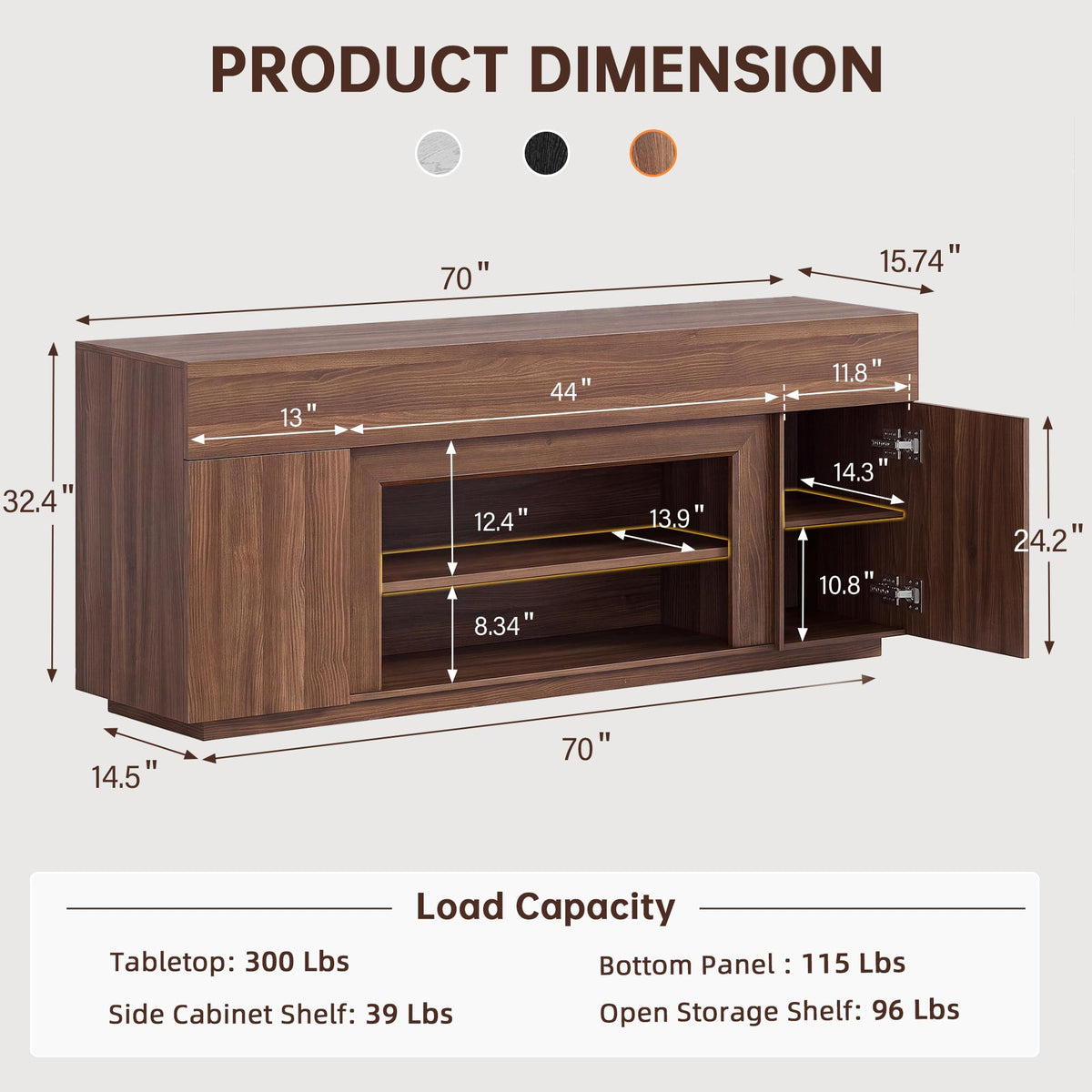 70" Walnut TV Stand Z3941