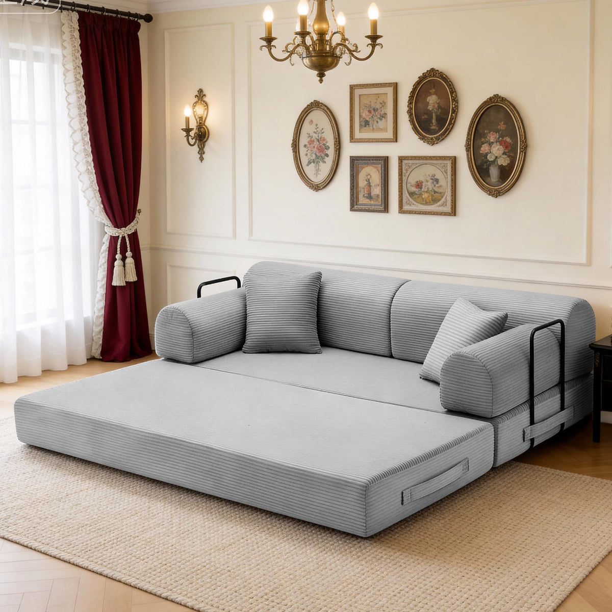 Light Gray Corduroy Convertible Sofa Bed S724641
