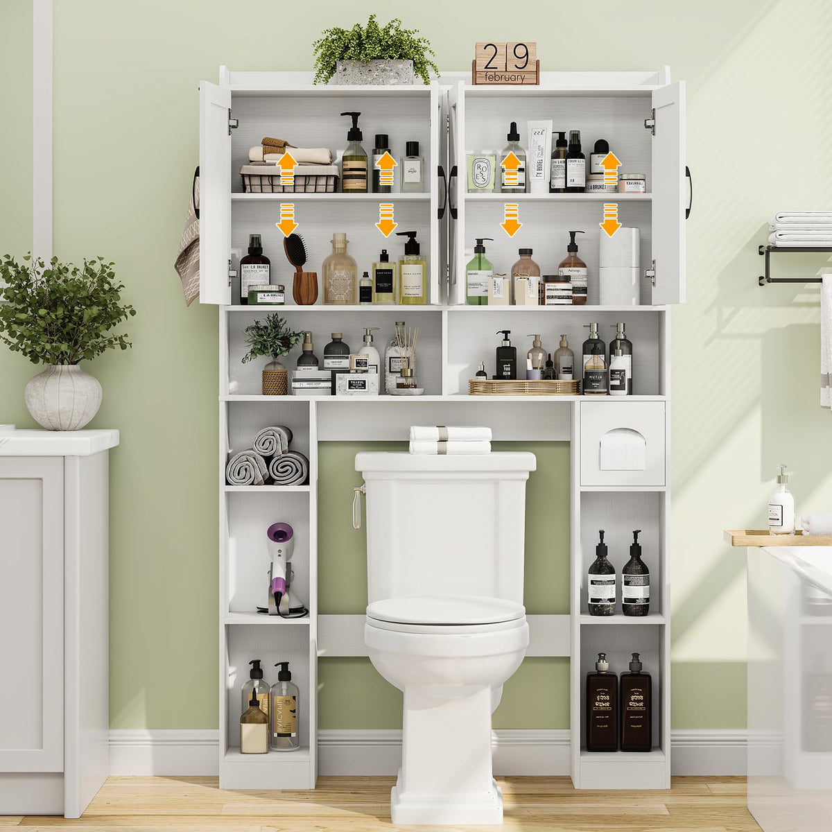 White Over The Toilet Storage Cabinet with 4 Doors I6087