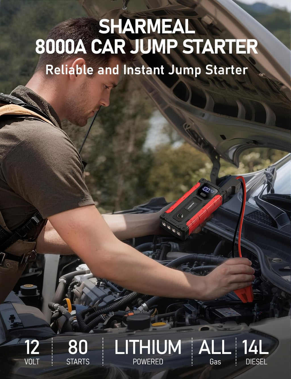 8000A 12V Portable Jump Starter with PD 30W Charger P751