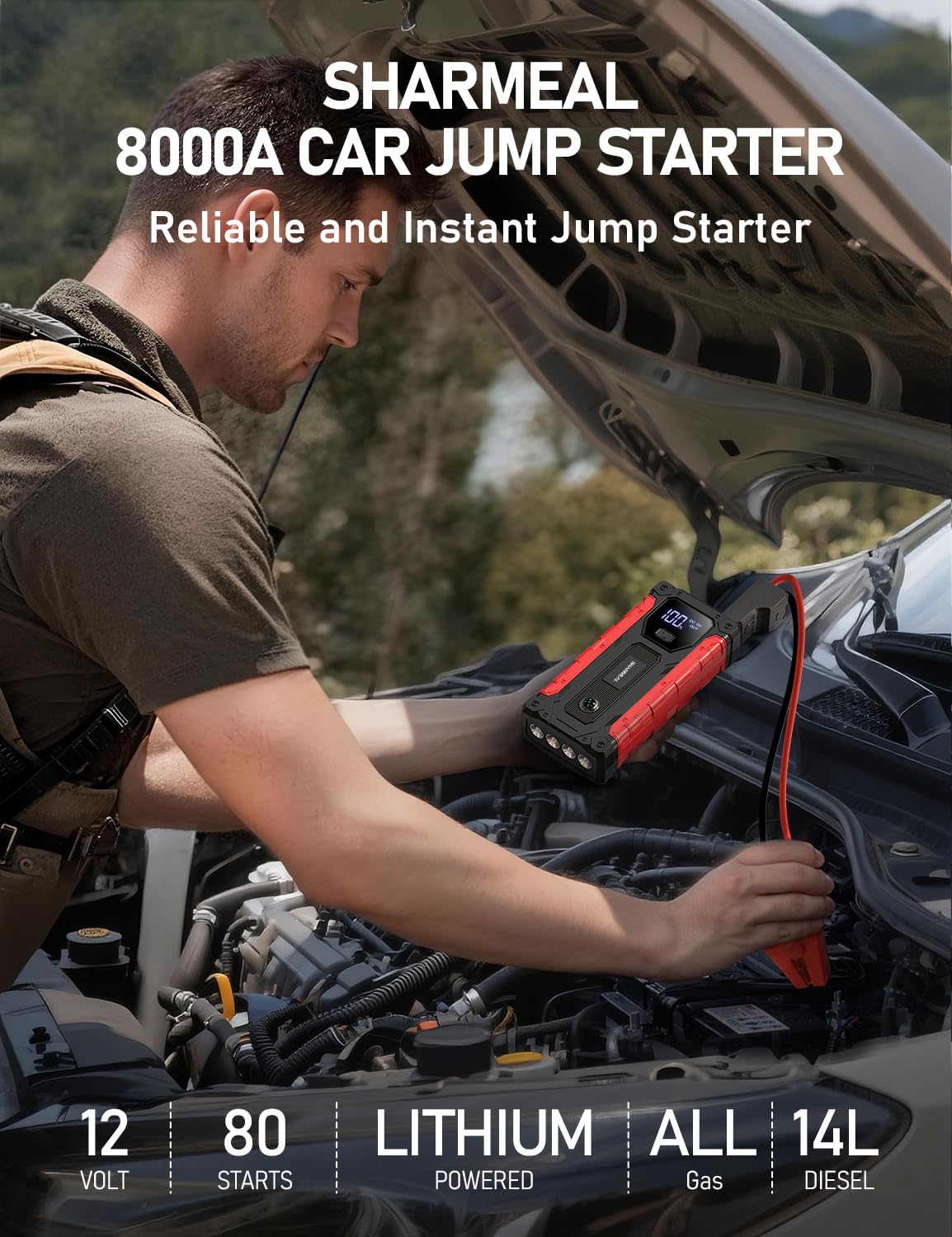 8000A 12V Portable Jump Starter with PD 30W Charger P751