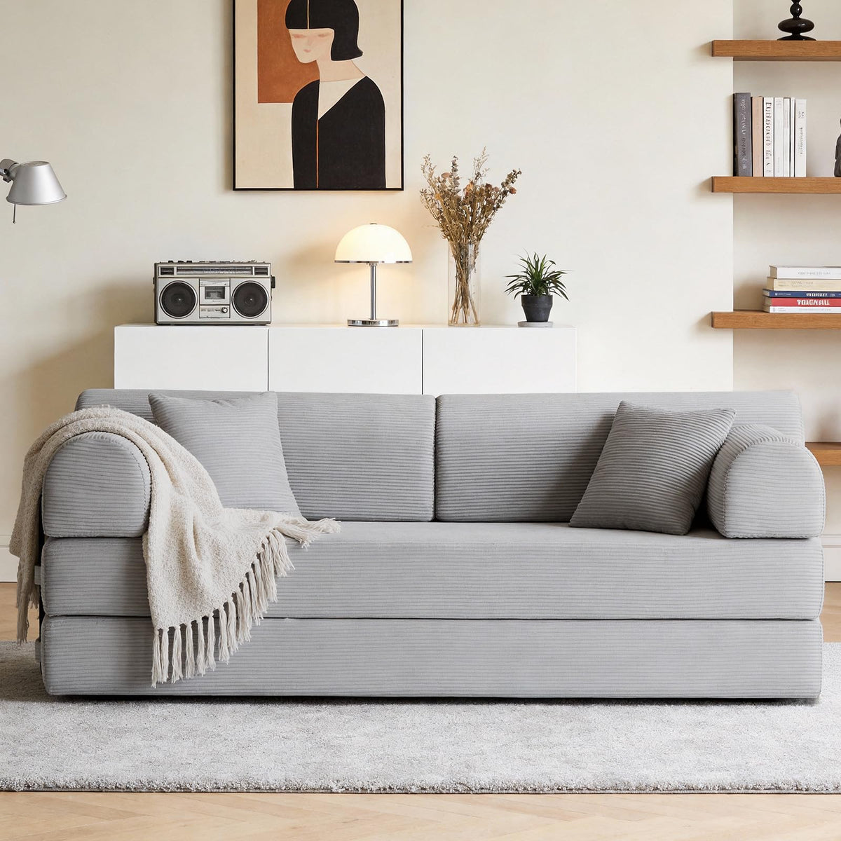 Light Gray Corduroy Convertible Sofa Bed S724641
