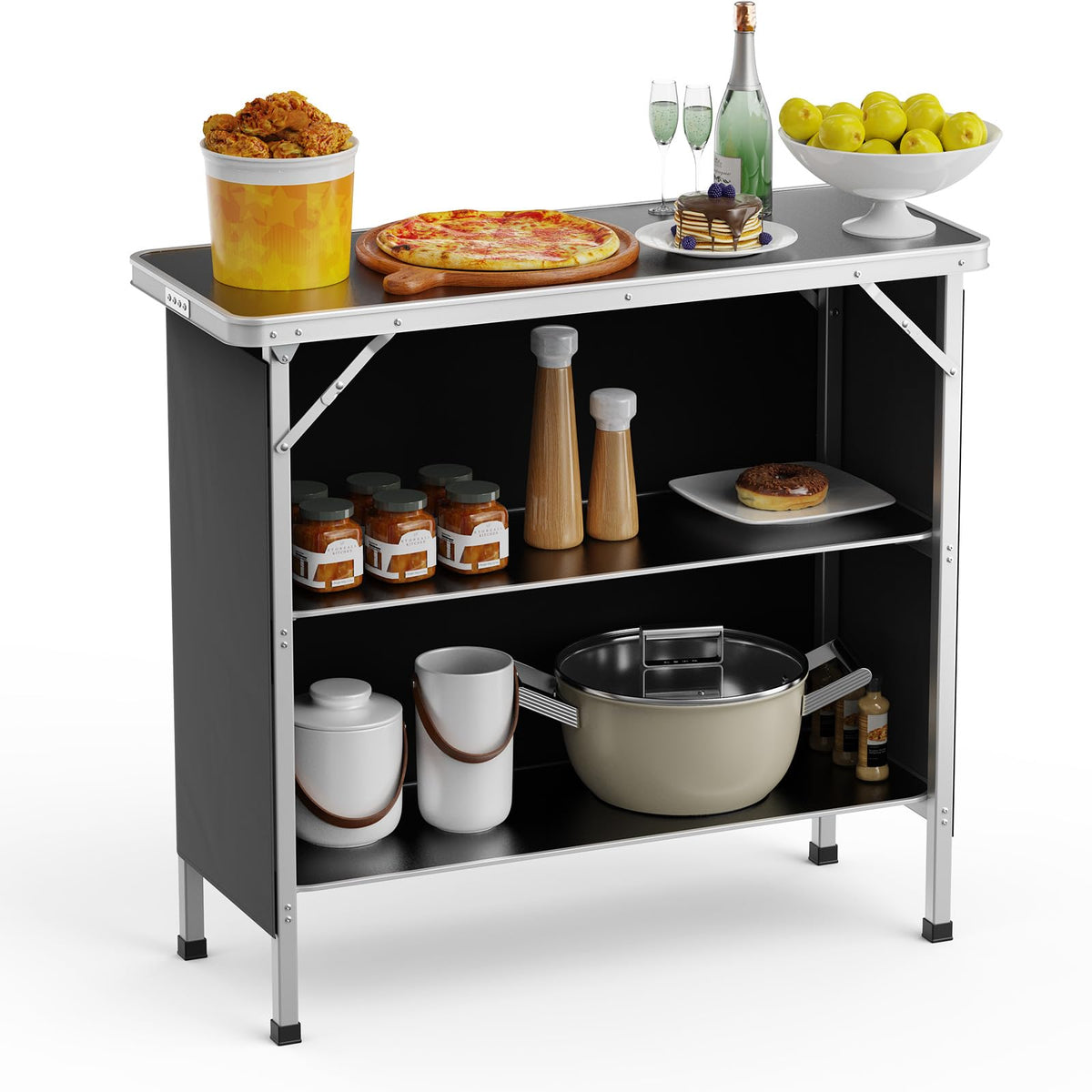 Aluminum 2-Tier Folding Camping Table with Carrying Bag V7931