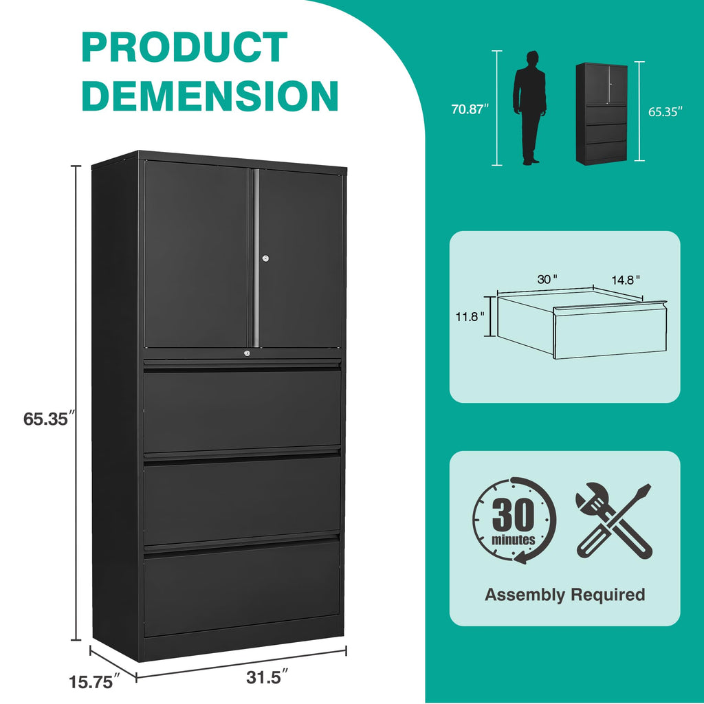 Black 3 Drawer Metal File Cabinet with Lock and Shelf X41363