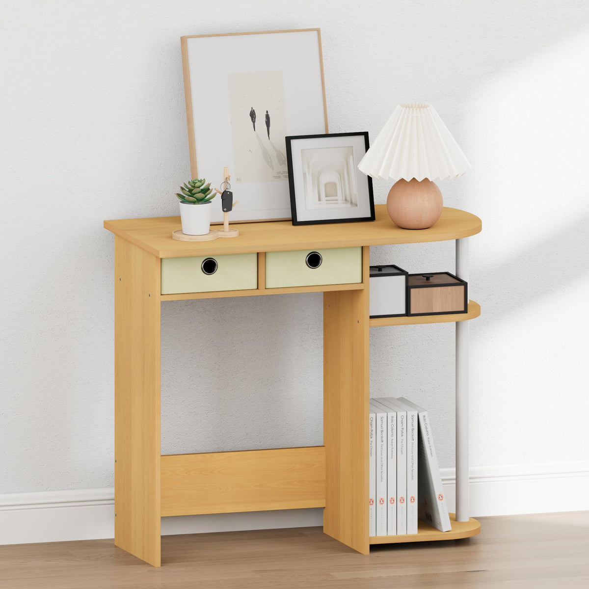 32-Inch Oak Entryway Table with 2 Fabric Drawers M2712